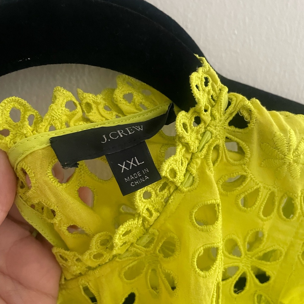 J. Crew Chartreuse Yellow Ruffled Sleeveless Blouse w Camisole - Picture 2 of 5